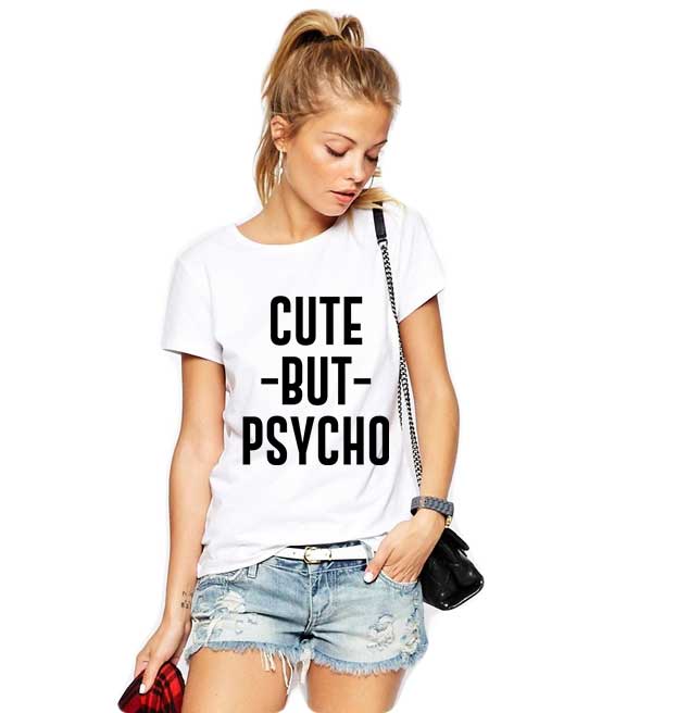 Oferte la Tricou dama alb  - Cute But PSYCHO