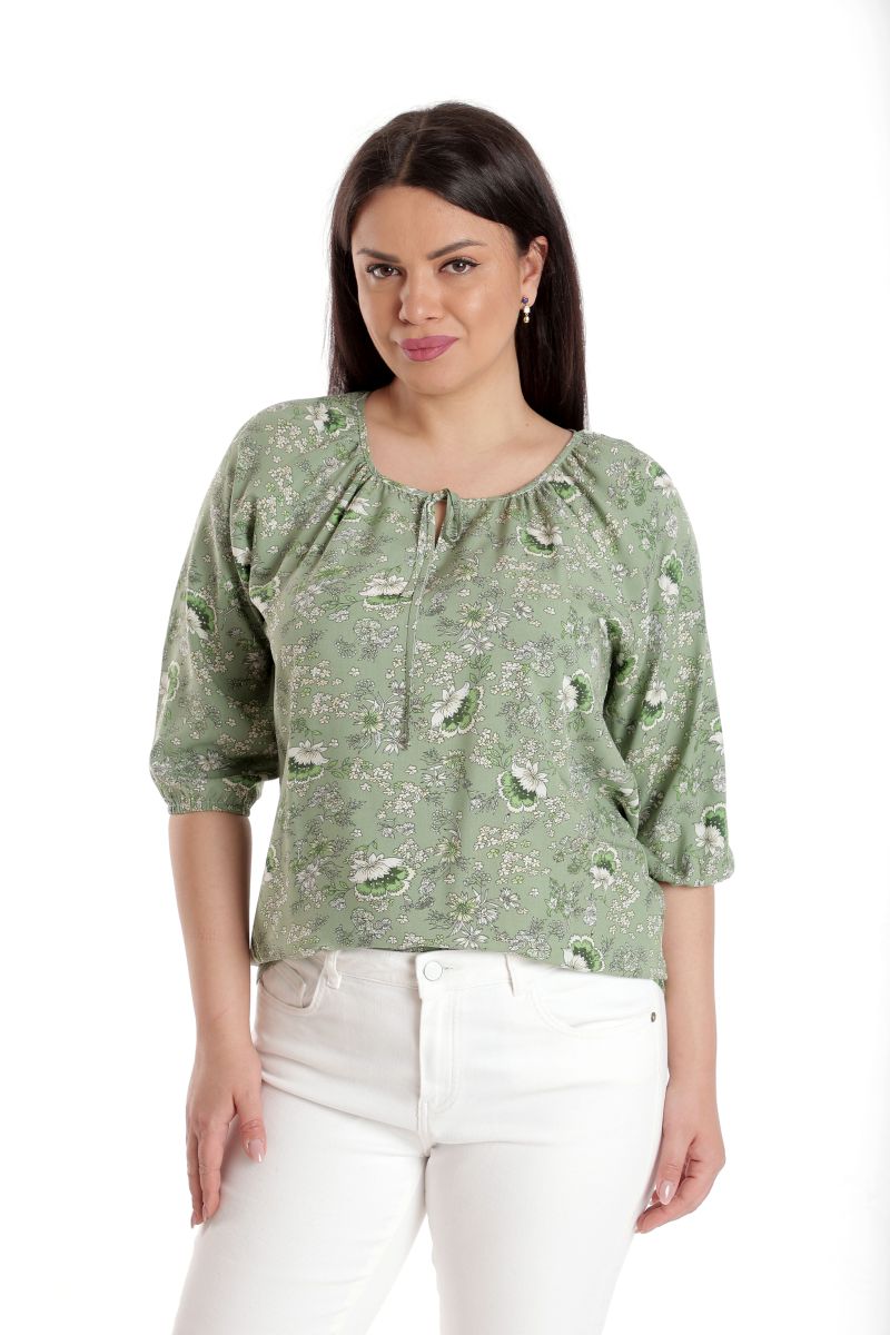 Oferte la Bluza Dama, IE, Verde cu imprimeu floral si maneca 3 sferturi