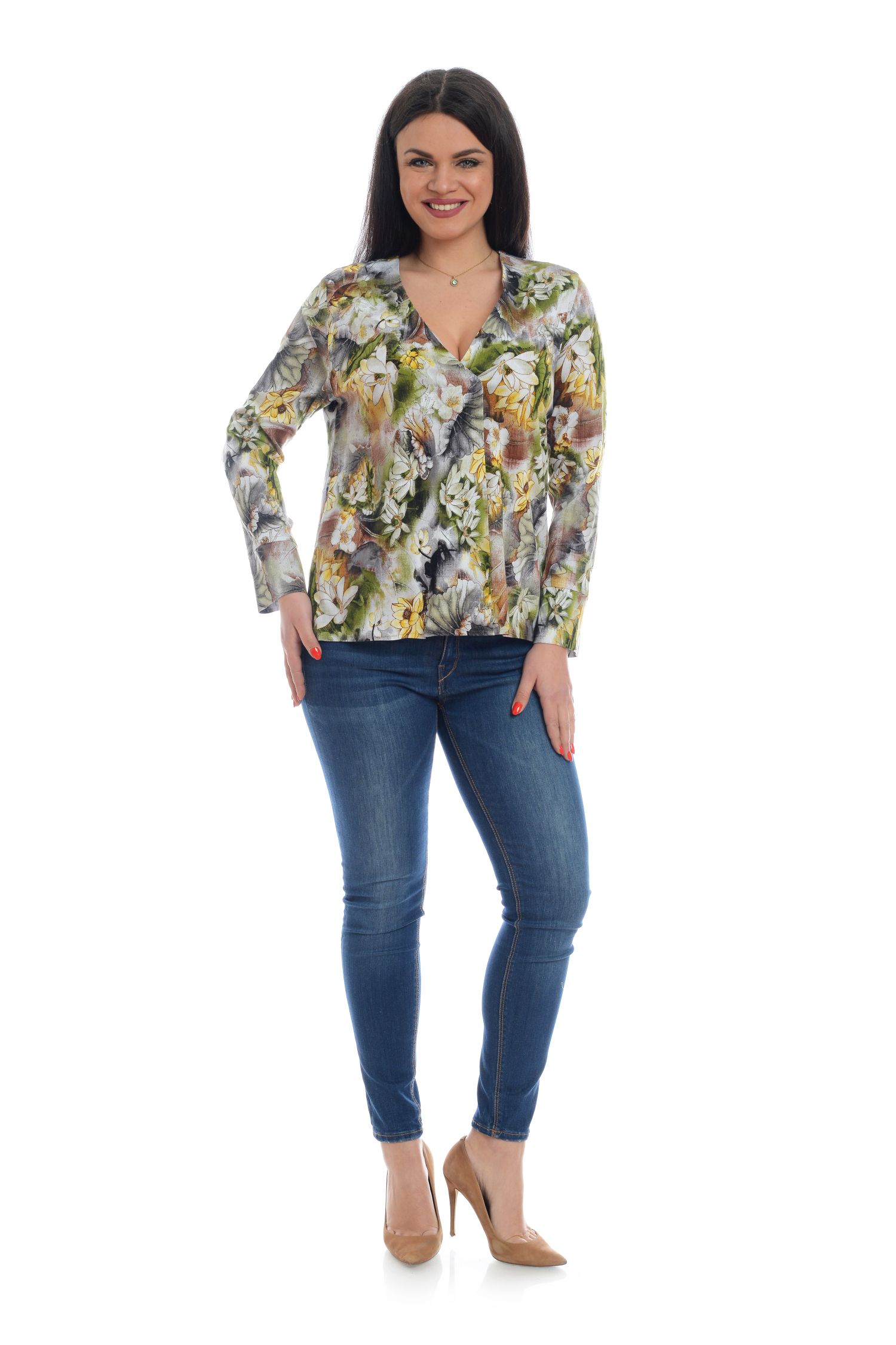 Oferte la Bluza Dama, Multicolora, cu Imprimeu Floral si decolteu V