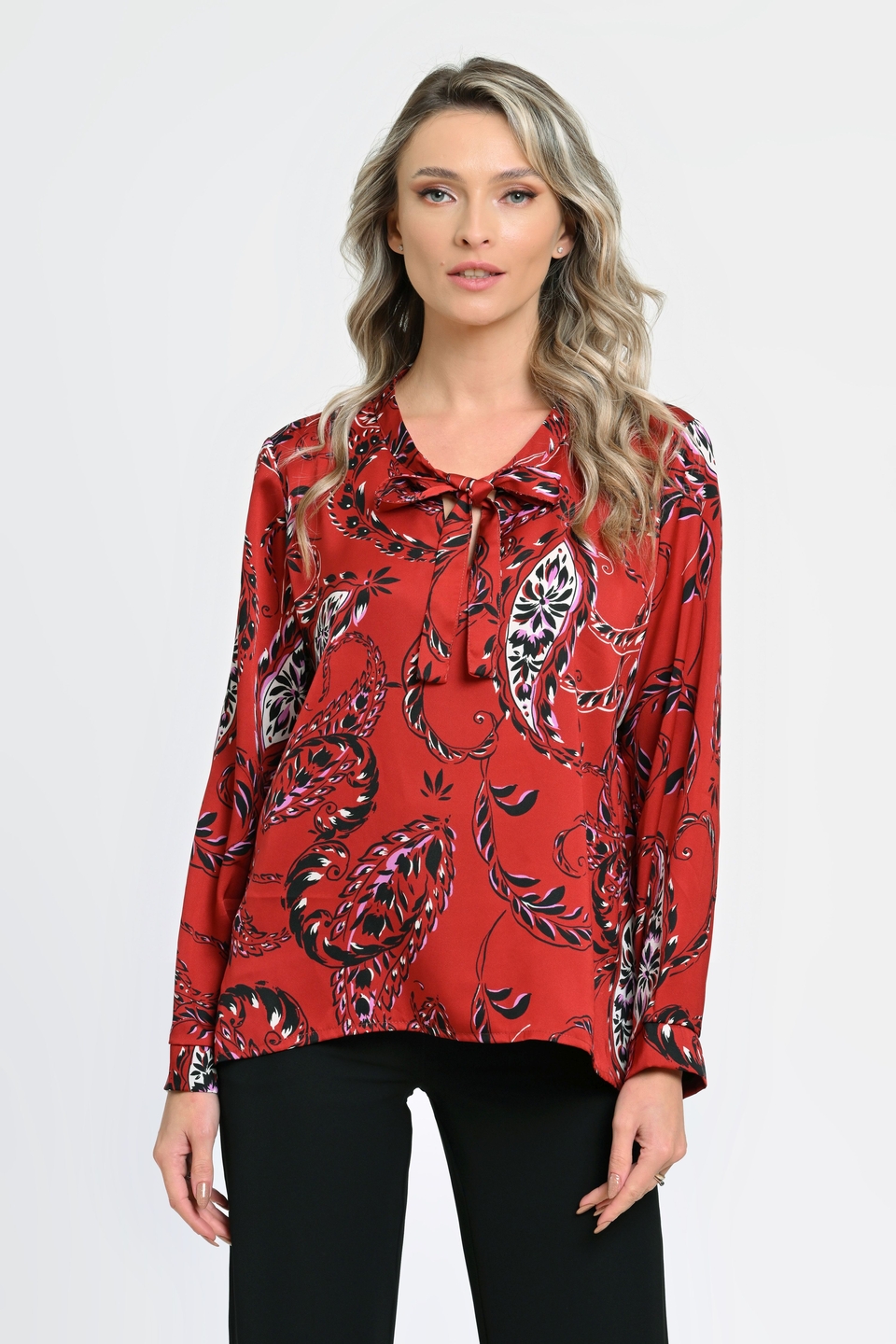 Oferte la Bluza Dama cu Funda Subtire, Rosie cu Imprimeu Paisley