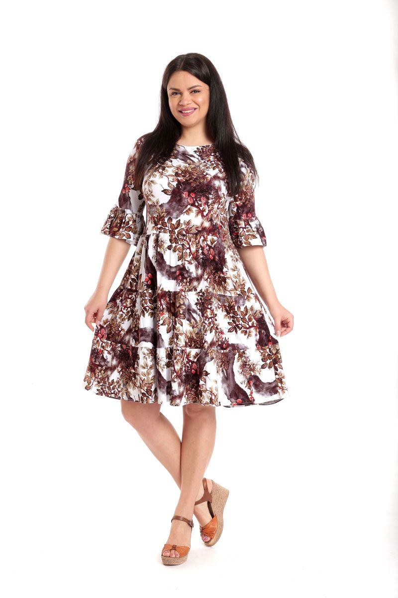 Oferte la Rochie Dama, din Viscoza, Grena cu Alb si imprimeu floral