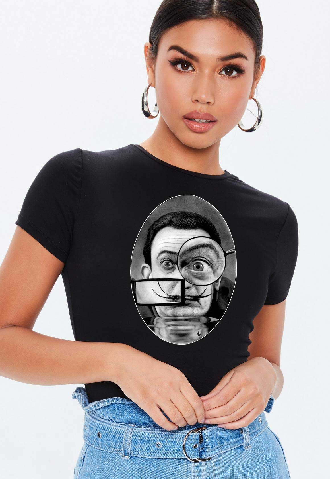 Oferte la Tricou dama negru -  Dali - The Watcher