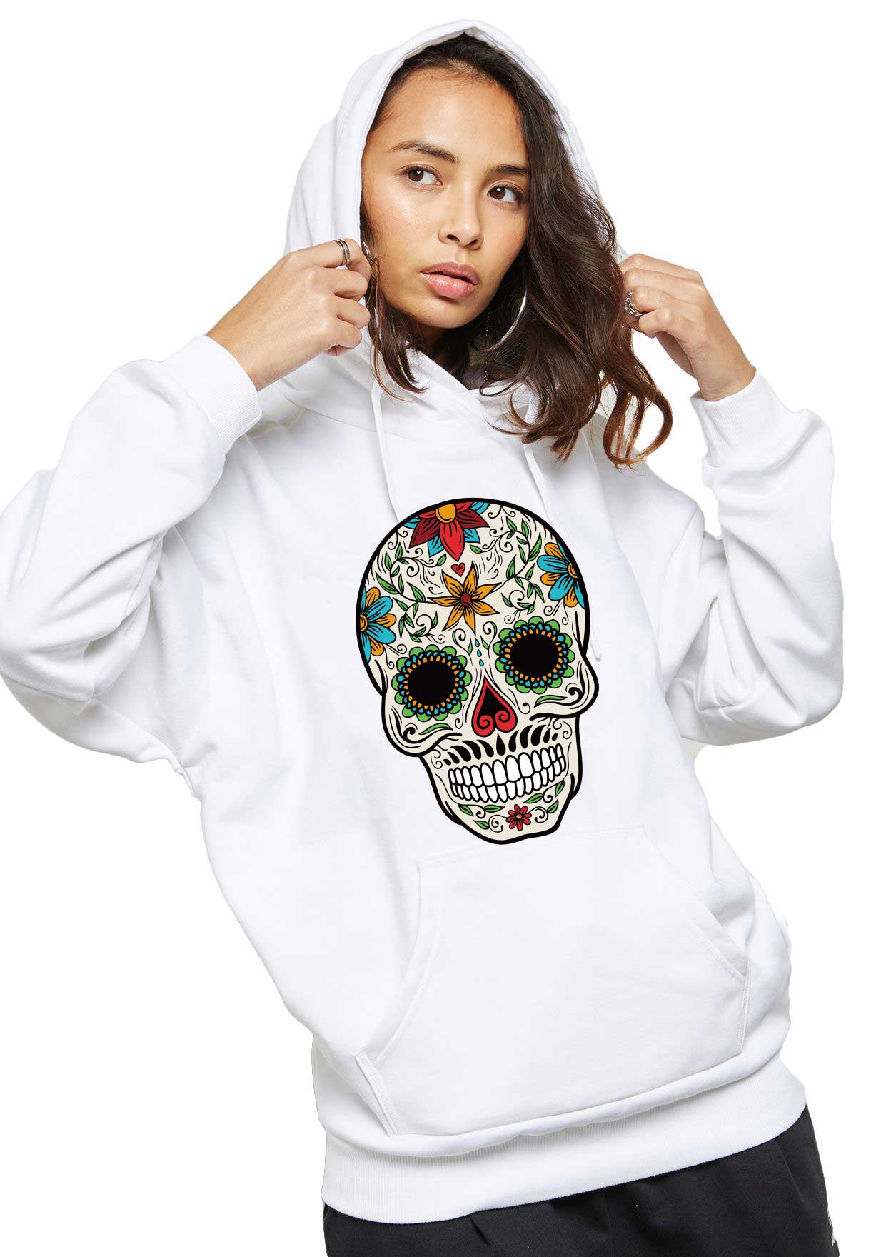 Oferte la Hanorac dama alb - Sugar Skull Colorful