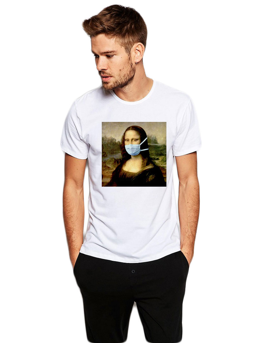 Oferte la  Tricou barbati alb - Mona Lisa in Pandemie