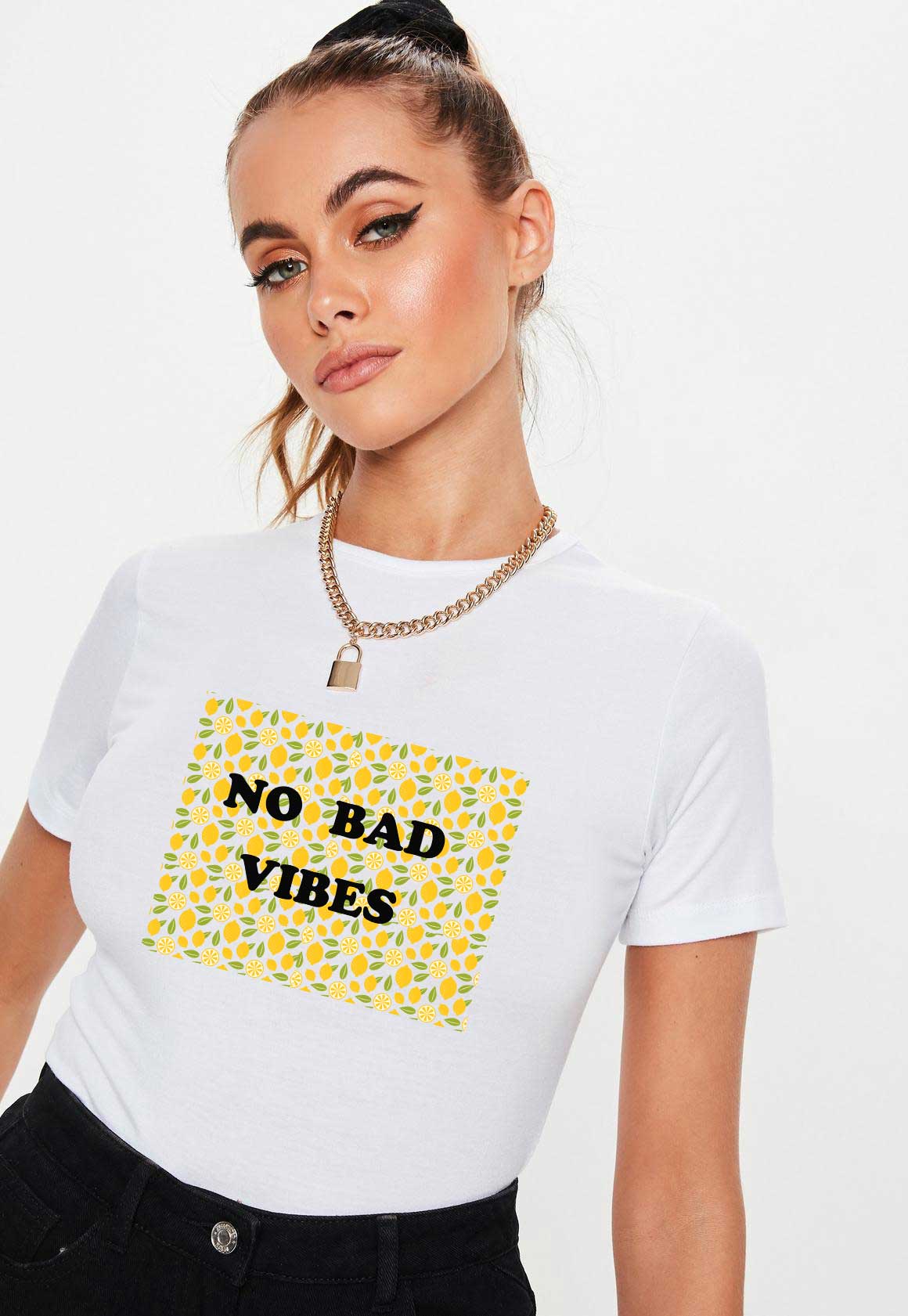 Oferte la Tricou dama alb - No Bad Vibes