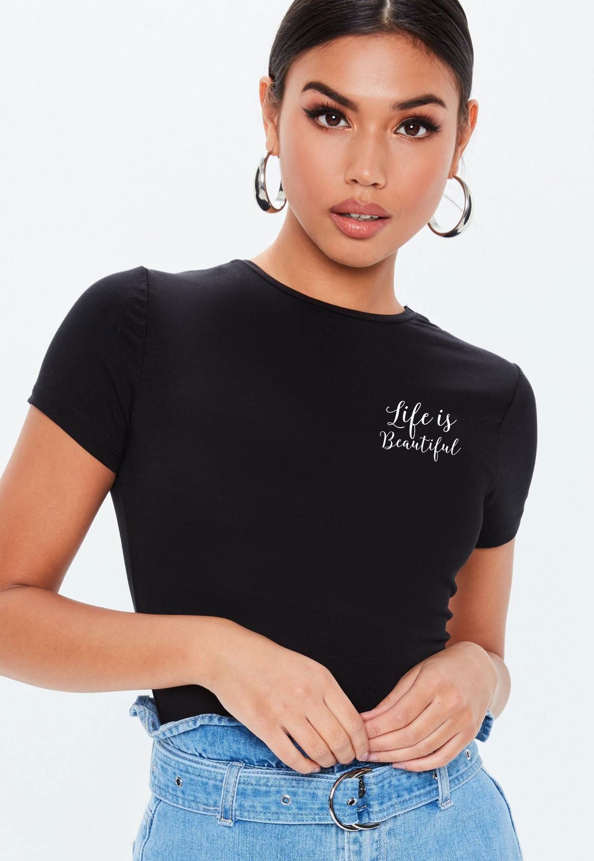 Oferte la Tricou dama negru - Life is beautiful