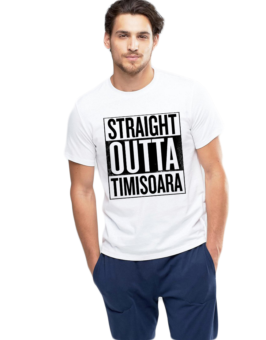 Oferte la Tricou alb barbati - Straight Outta Timisoara