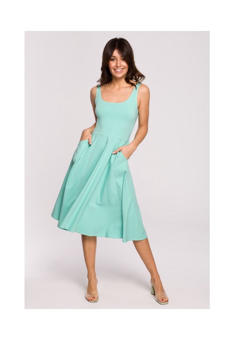 Oferte la Rochie evazata cu bretele subtiri - Verde