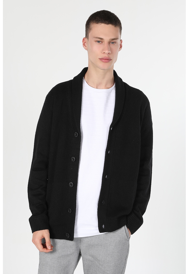 Cardigan slim fit cu guler-sal - Negru