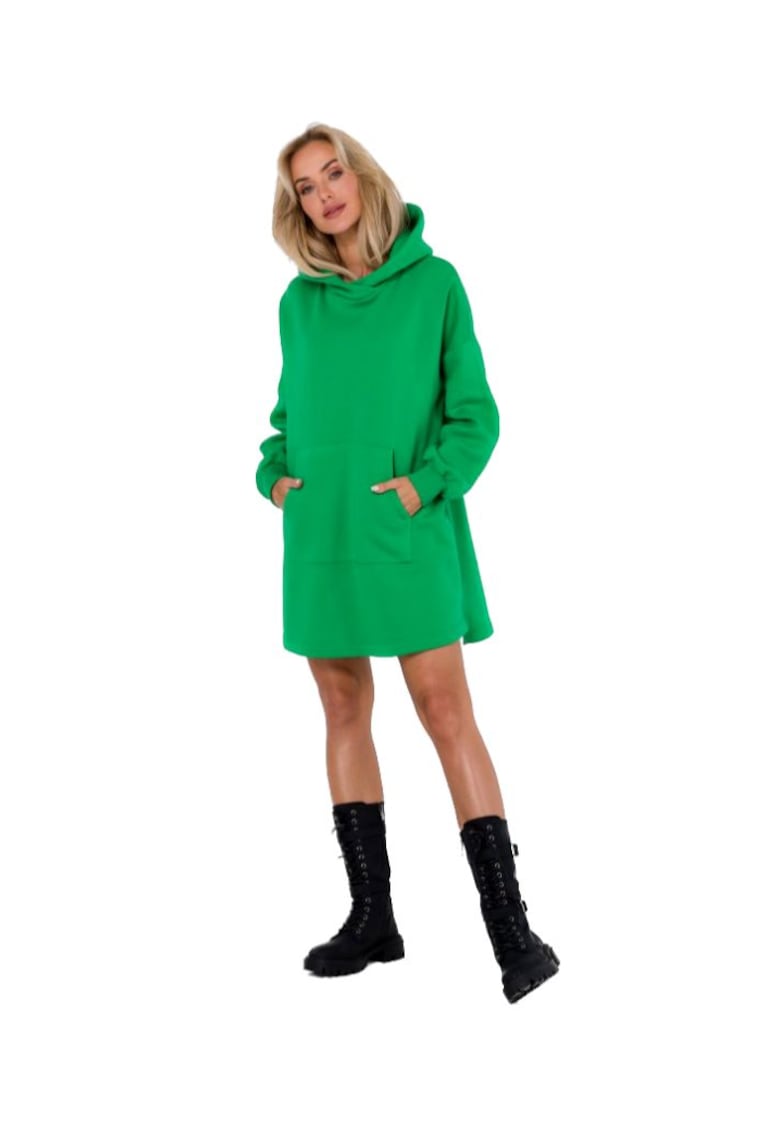 Rochie cu gluga si buzunar kangaroo - Verde