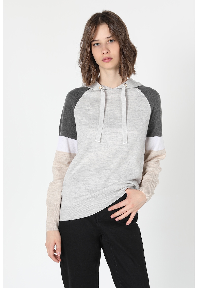 Hanorac din amestec de lana cu design colorblock - Bej/Gri melange