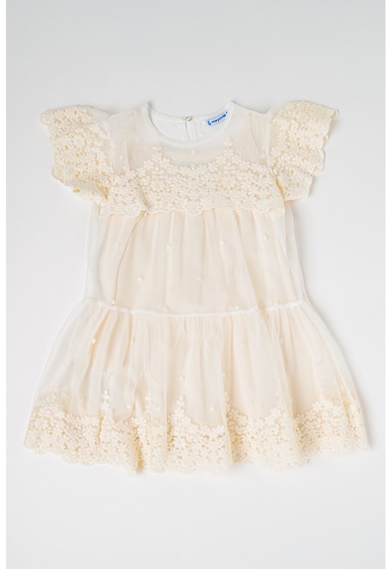 Rochie din tul cu model floral - Alb fildes