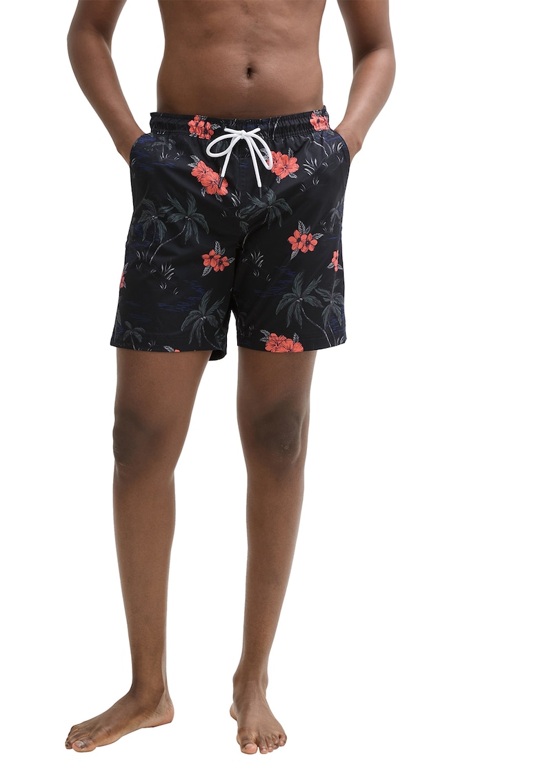 Bermude de baie cu imprimeu floral - Negru/Portocaliu