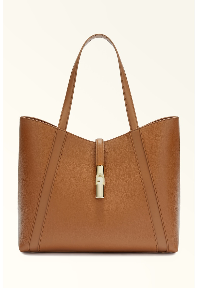 Geanta tote de piele Goccia - Caramel