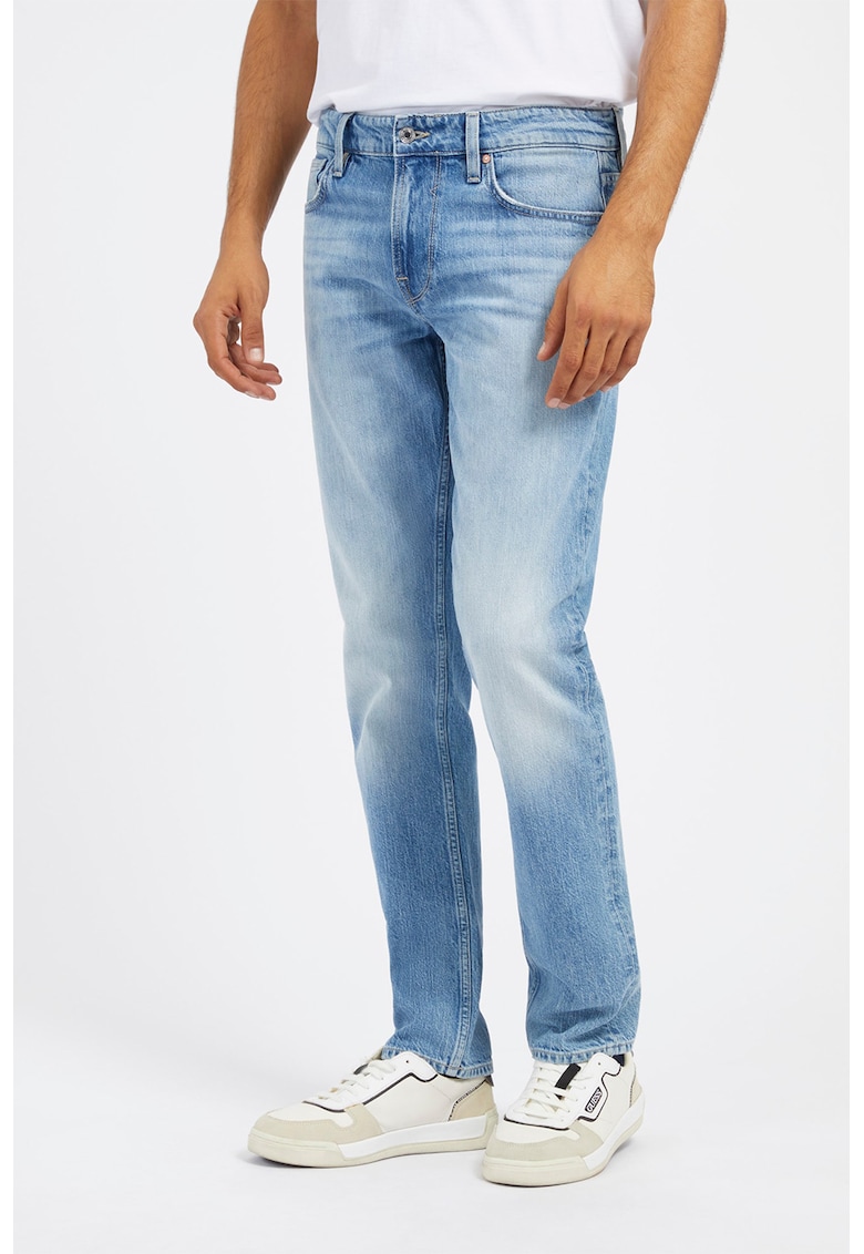 Blugi slim fit cu aspect decolorat - Albastru deschis