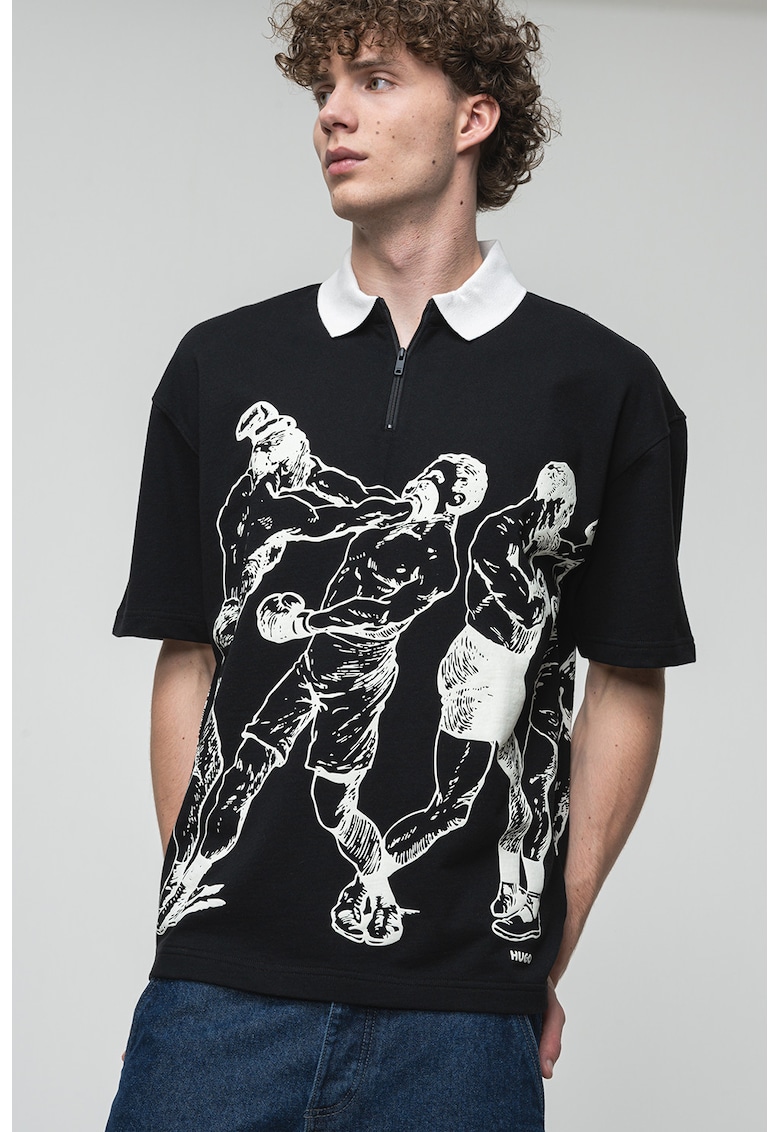 Oferte la Tricou polo cu imprimeu Duboxie - Alb/Negru