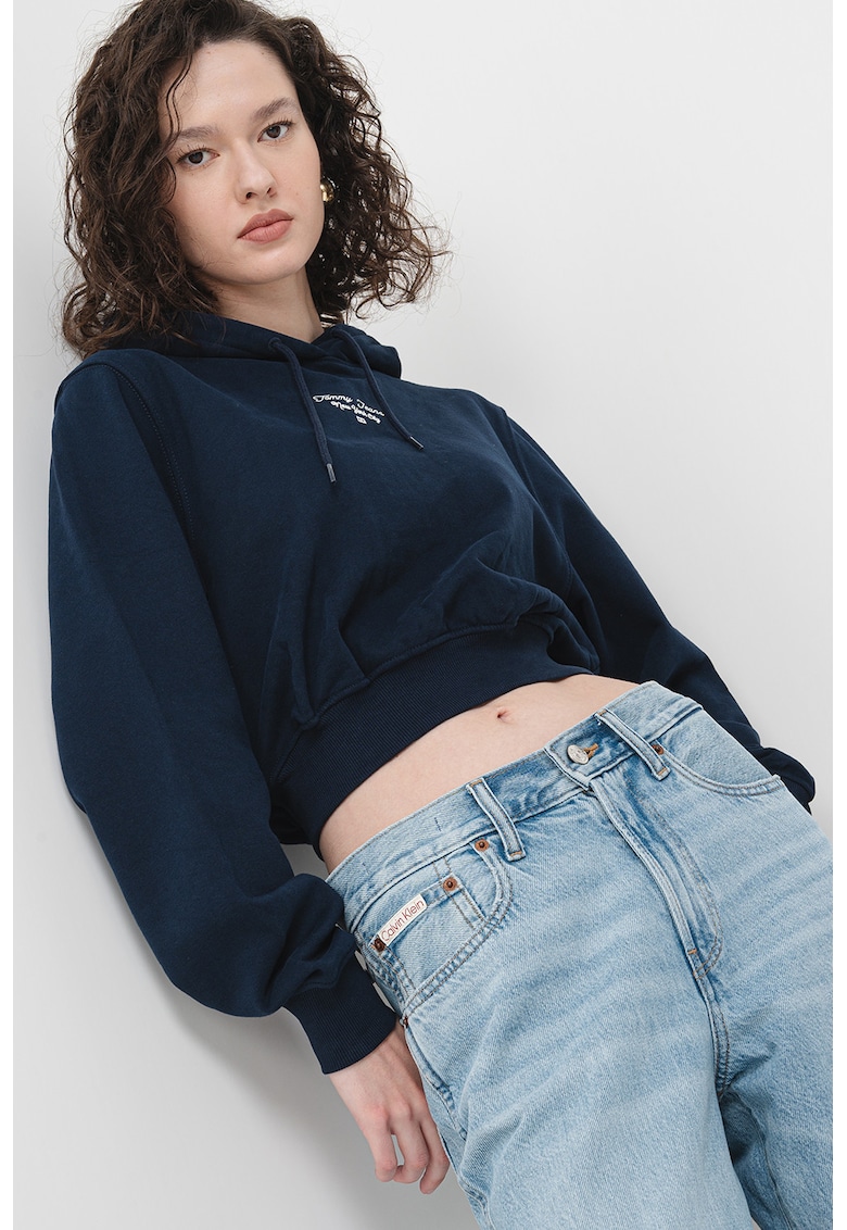 Hanorac crop cu logo Essential - Albastru ultramarin