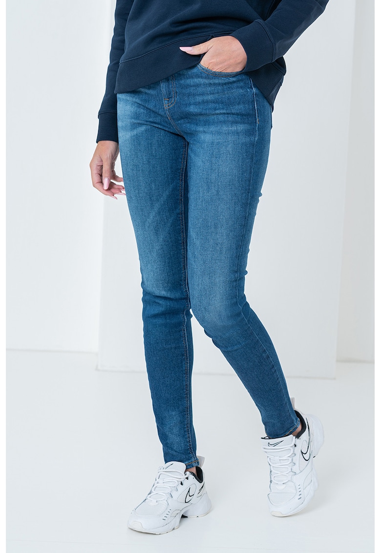Blugi skinny cu talie medie - Albastru inchis
