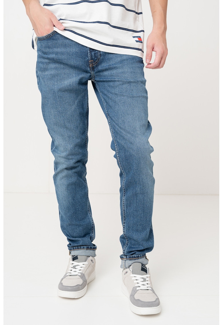 Blugi slim fit cu croiala dreapta - Albastru melange