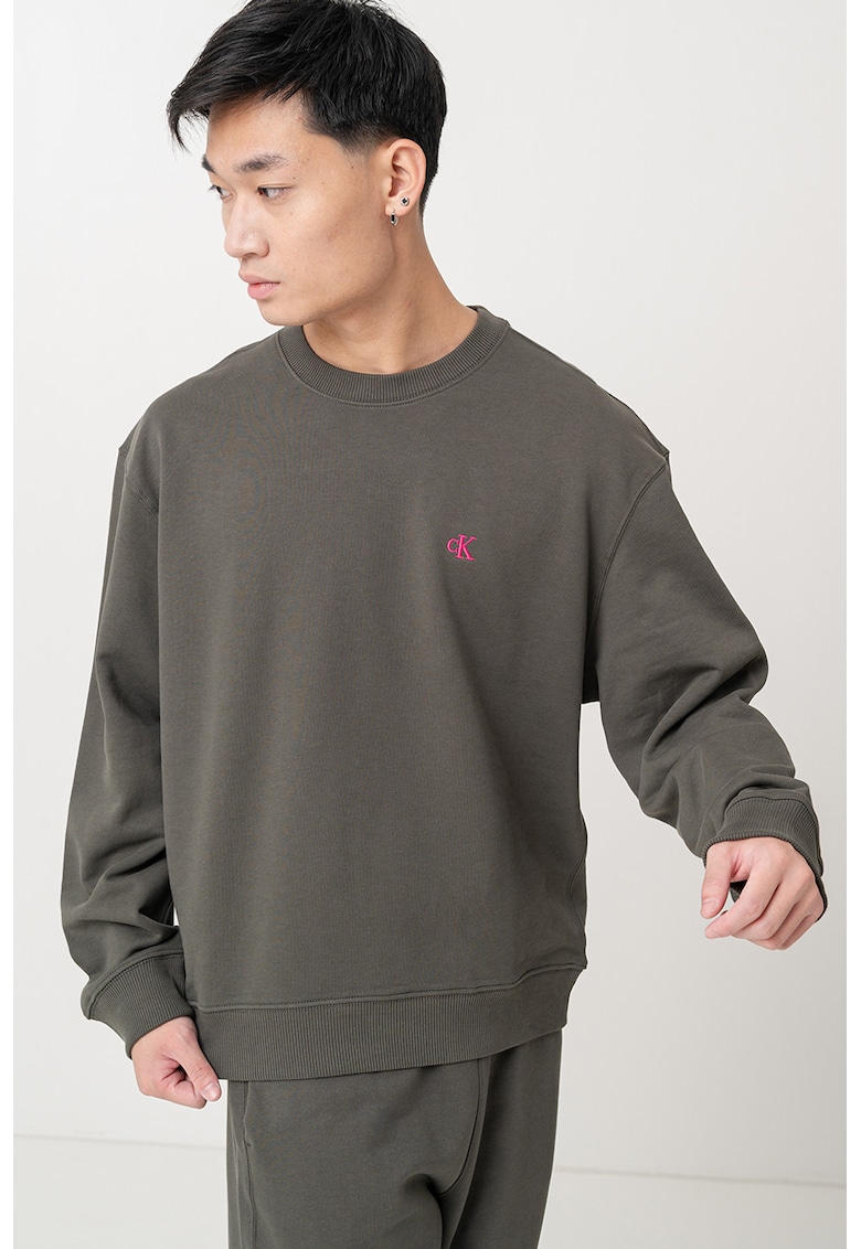 Bluza de trening din bumbac cu maneci usor cazute - Verde inchis