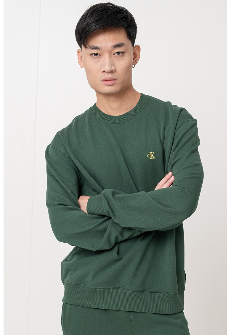 Bluza de trening din bumbac cu maneci usor cazute - Verde englez