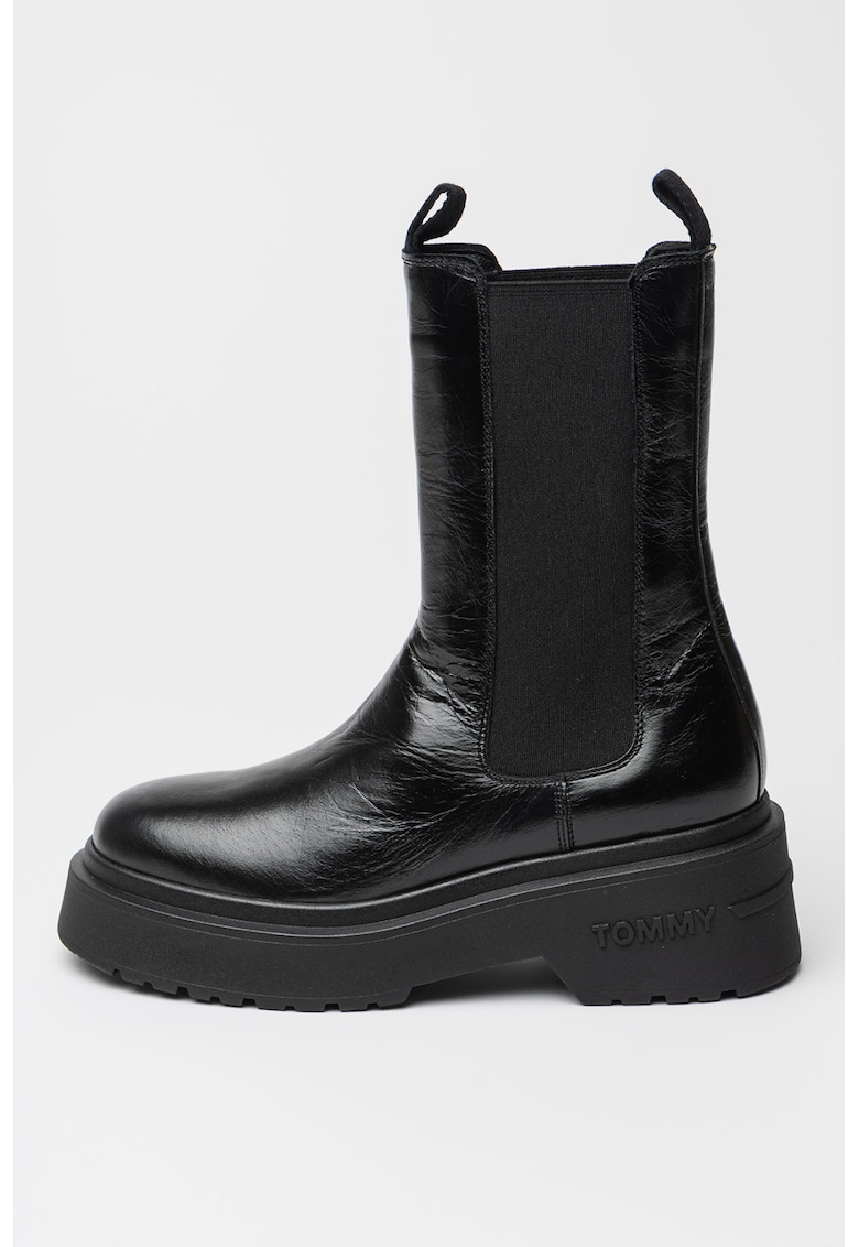 Ghete Chelsea din piele - Negru