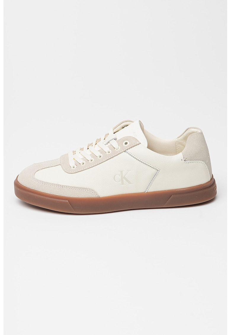 Pantofi sport din piele cu detalii din piele intoarsa - Caramel/Crem
