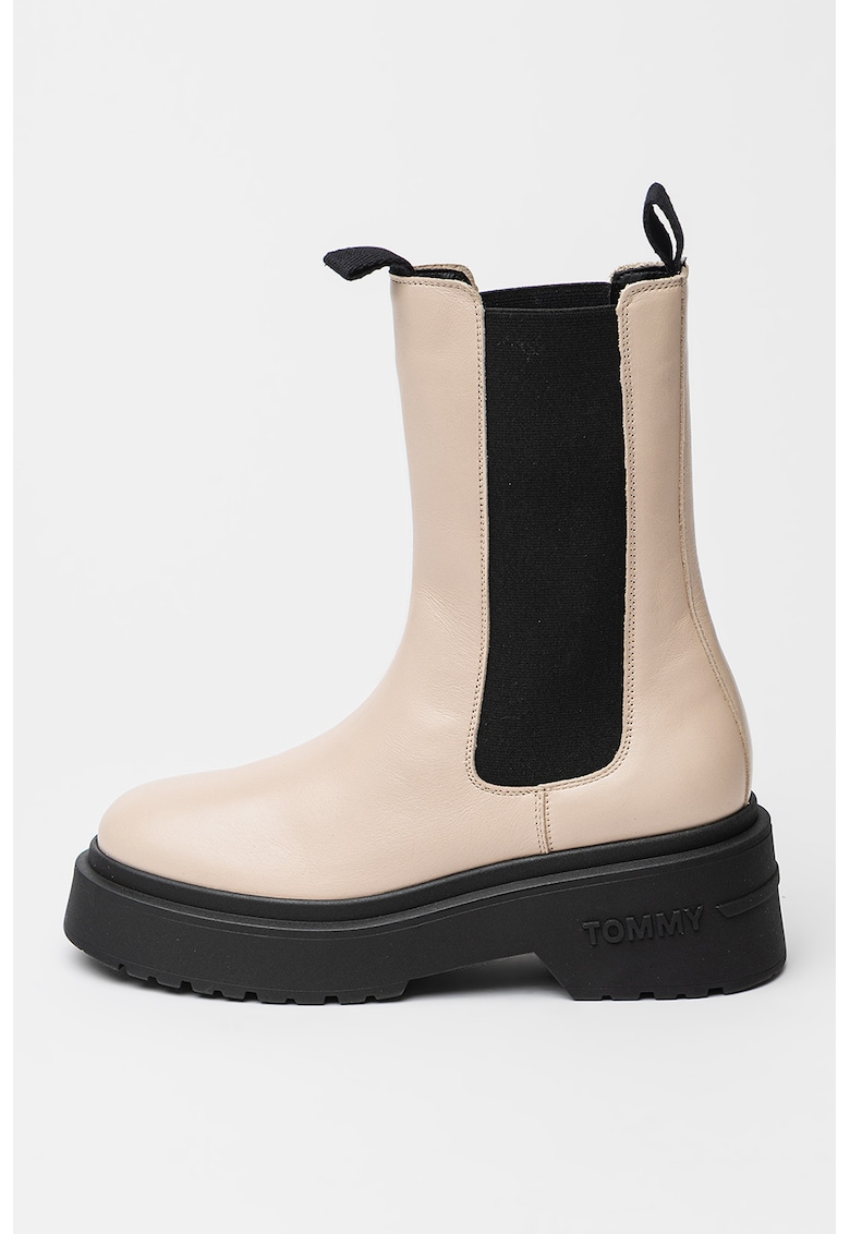 Ghete Chelsea din piele - Negru/Bej deschis