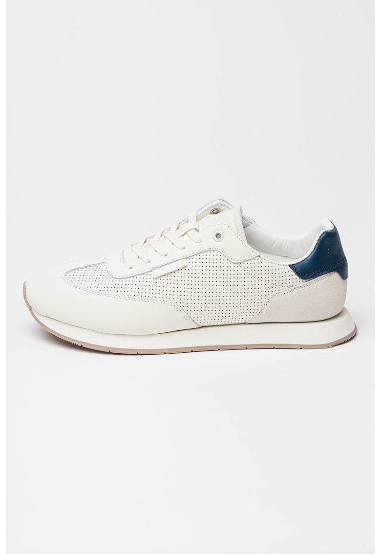 Pantofi sport din piele cu design perforat - Gri deschis/Alb murdar/Bleumarin