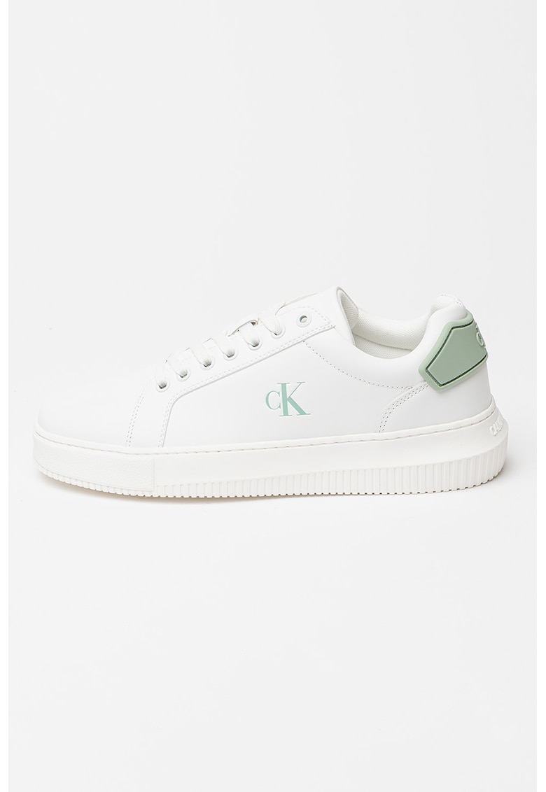 Pantofi sport din piele cu aspect masiv - Alb murdar/Verde menta
