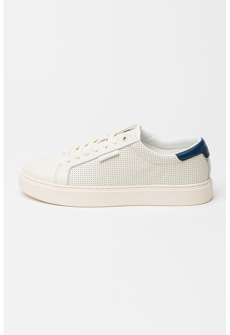 Pantofi sport low-cut din piele - Alb fildes/Bleumarin