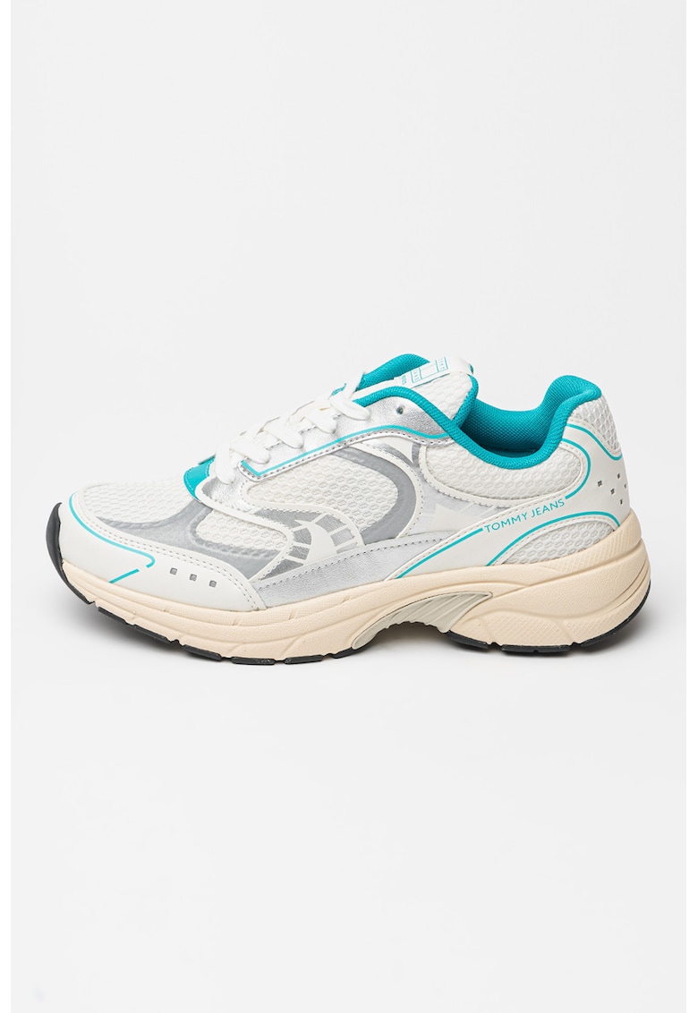 Pantofi sport wedge low-cut - Alb murdar/Argintiu/Verde menta