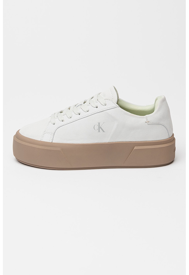 Pantofi sport flatform din piele intoarsa - Verde pal/Caramel