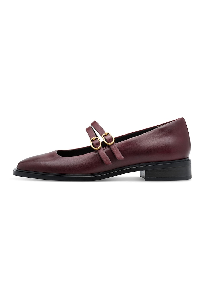 Pantofi Mary Jane din piele cu varf patrat - Maro cognac