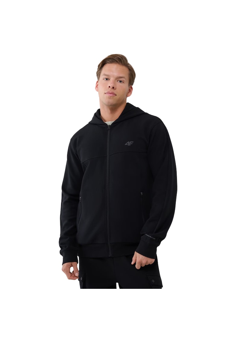 Hanorac barbatesc  M1537 - negru - bumbac - cu gluga si buzunare cu fermoar