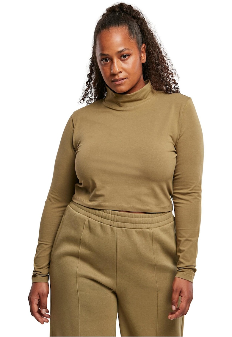 Bluza din amestec de bumbac organic cu guler inalt - Verde masliniu