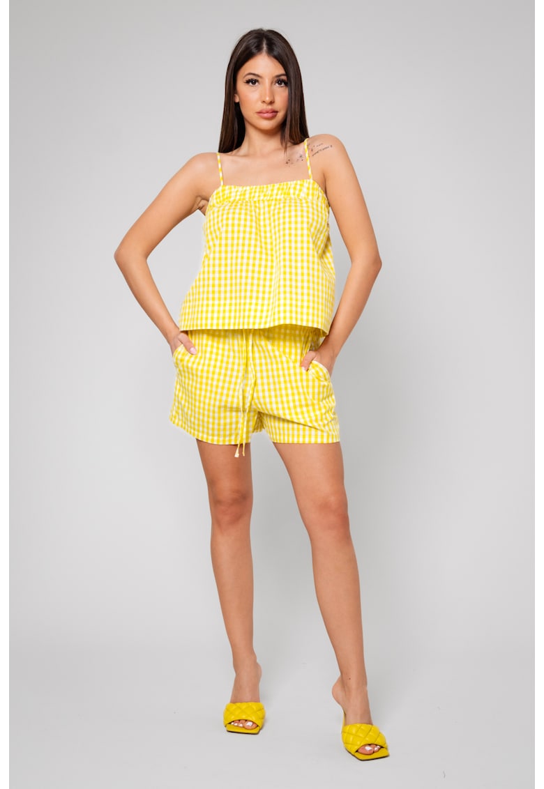 Set Top cu bretele si Pantalon scurt Yellow/White 12094 - Alb/Galben