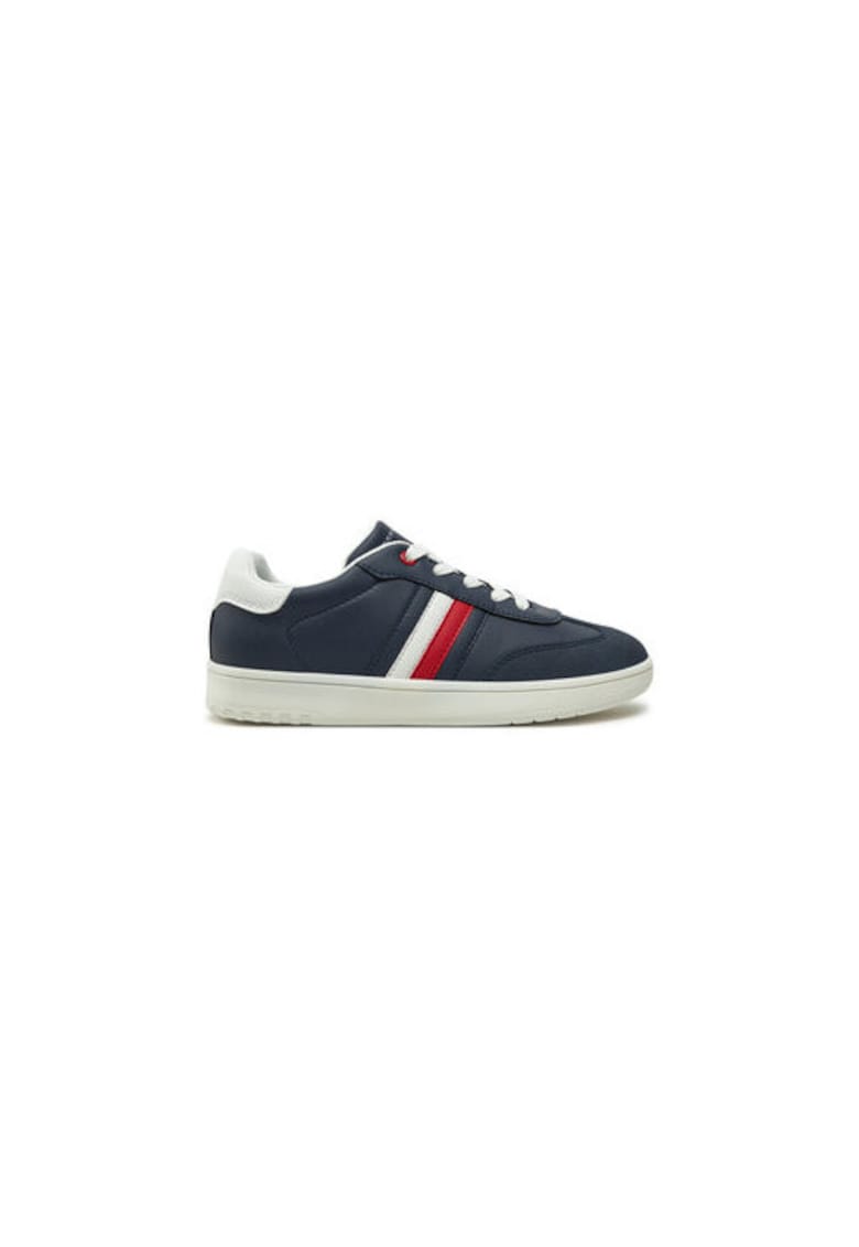 Pantofi sport copii -  piele ecologica - bleumarin - talpa alba - dunga rosie si alba