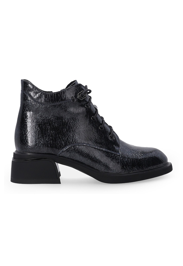 Botine din piele lacuita cu toc masiv