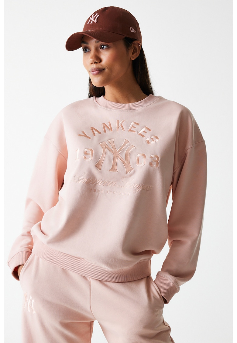 Bluza de trening cu maneci drop si logo brodat - Roz pal