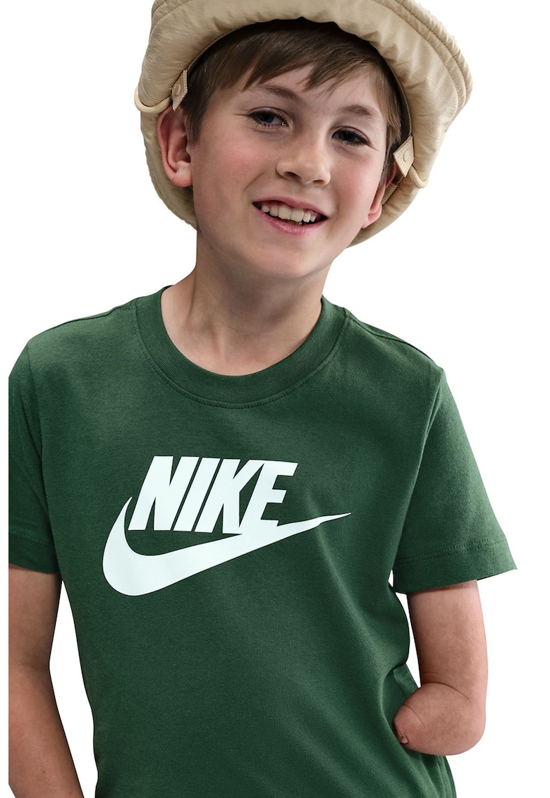 Tricou cu decolteu la baza gatului si imprimeu logo Futura - Alb optic/Verde aquamarin