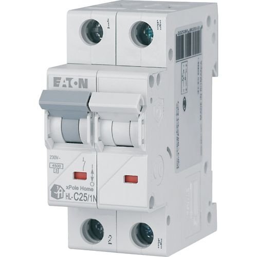 Intrerupator Automat MCB Eaton 194753 Moeller HL-C25/1N, 25A, curba C, 1P+N, 4.5 kA, 2 Module