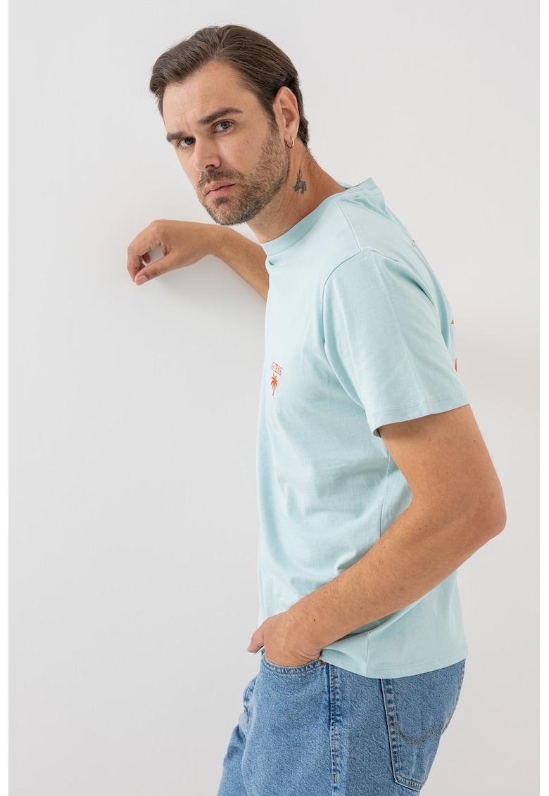 Tricou cu imprimeu logo pe partea din spate - Portocaliu/Albastru aquamarin