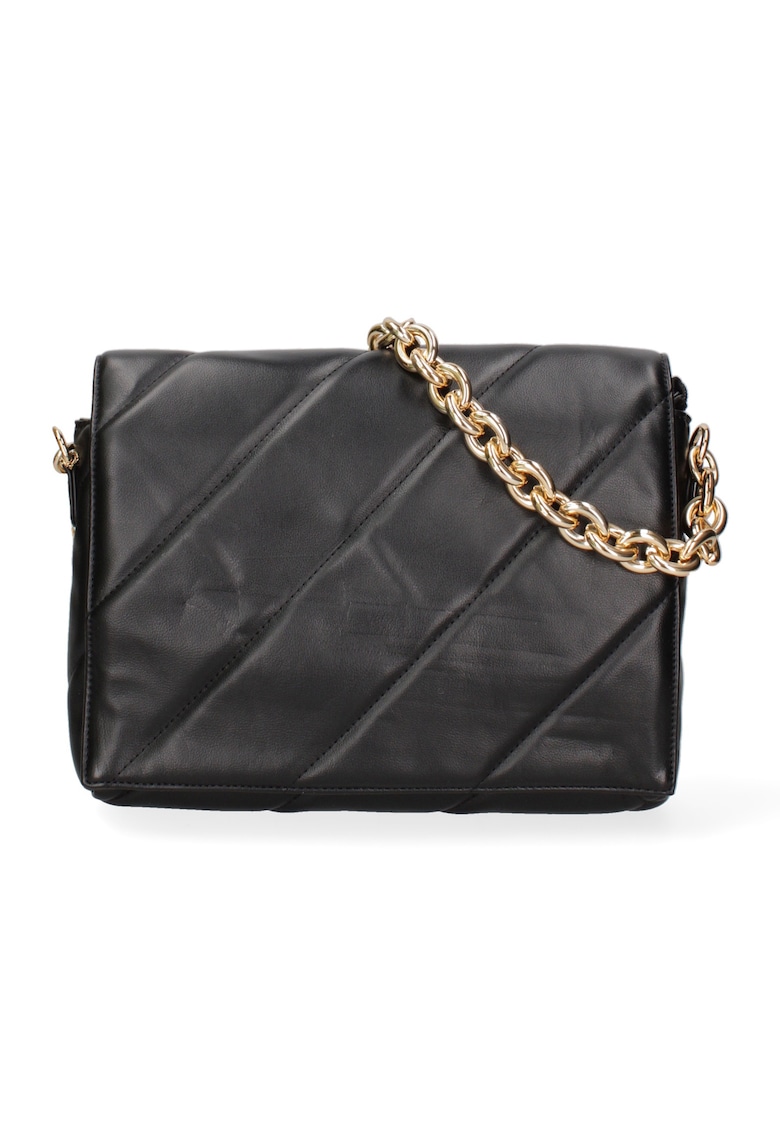 Geanta crossbody de piele ecologica cu bareta lant - Negru