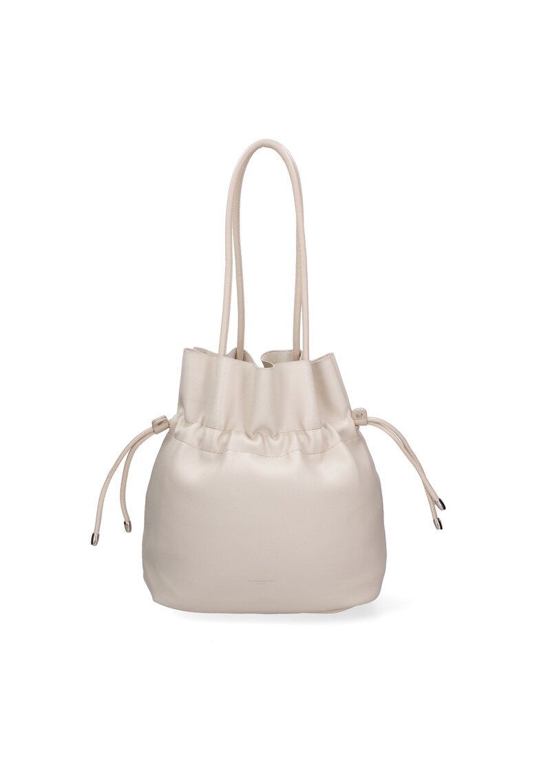Geanta bucket de piele ecologica cu snururi - Bej