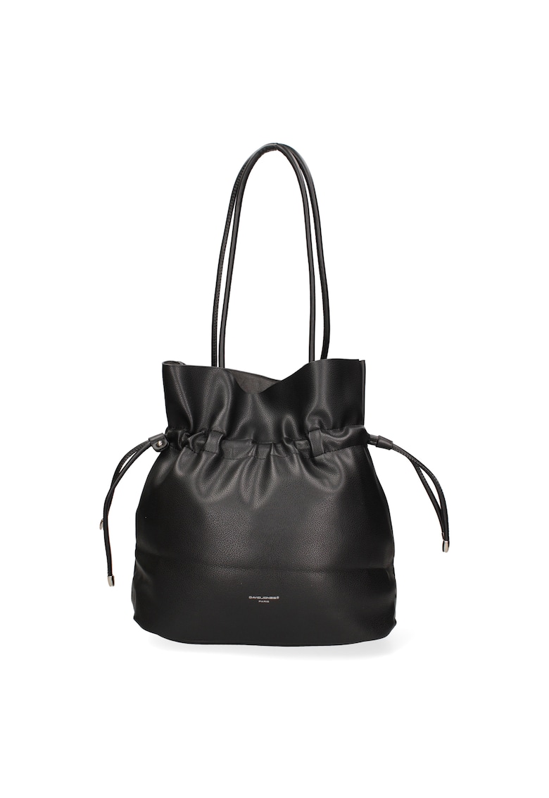 Geanta bucket de piele ecologica cu snururi - Negru