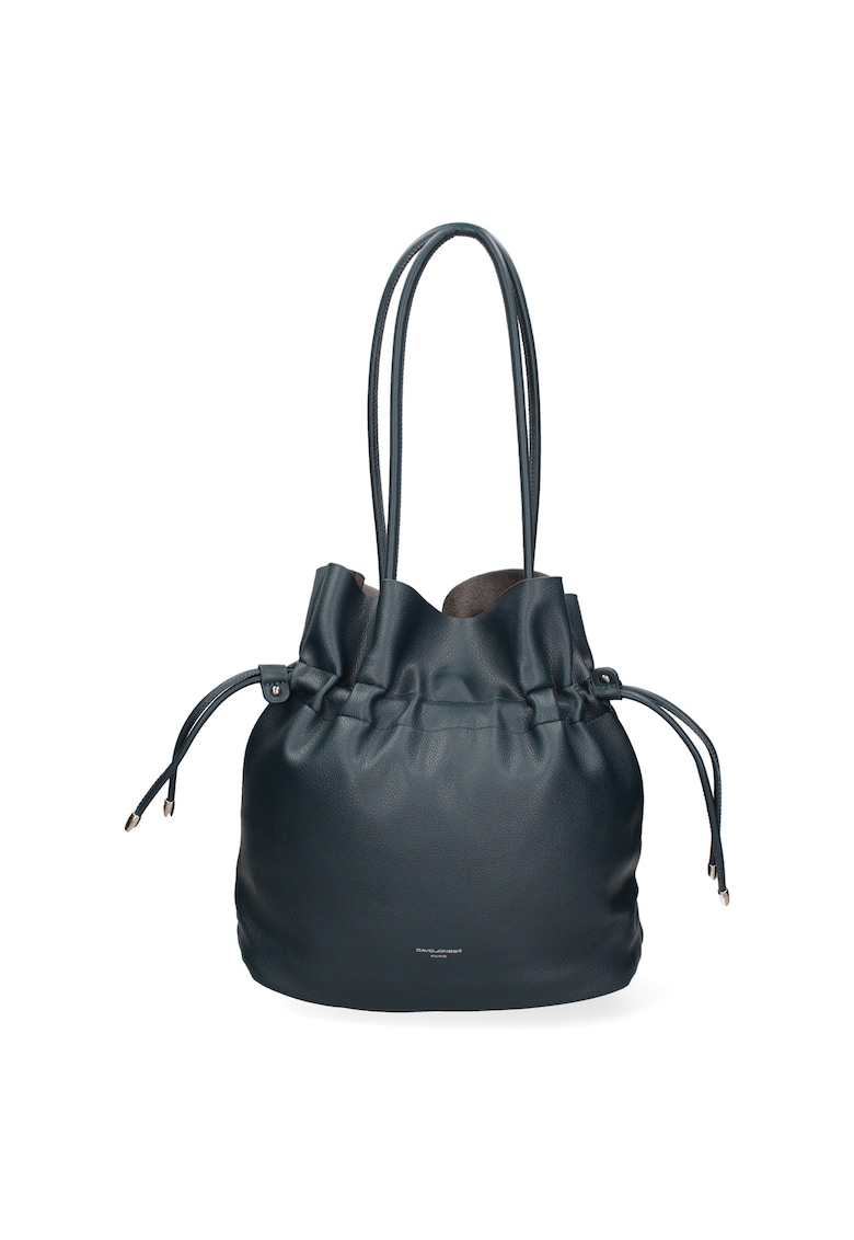 Geanta bucket de piele ecologica cu snururi - Albastru