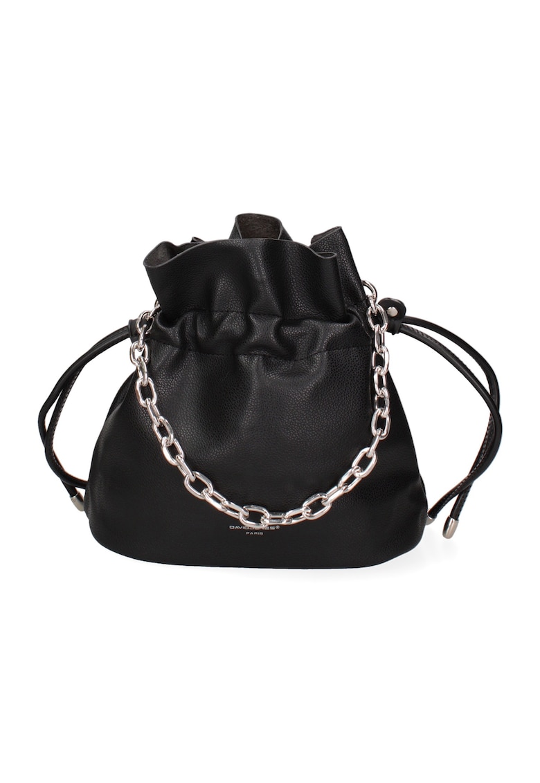 Geanta bucket de piele ecologica cu bareta lant - Negru
