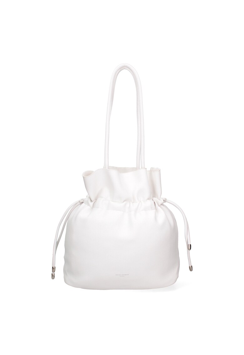 Geanta bucket de piele ecologica cu snururi - Alb