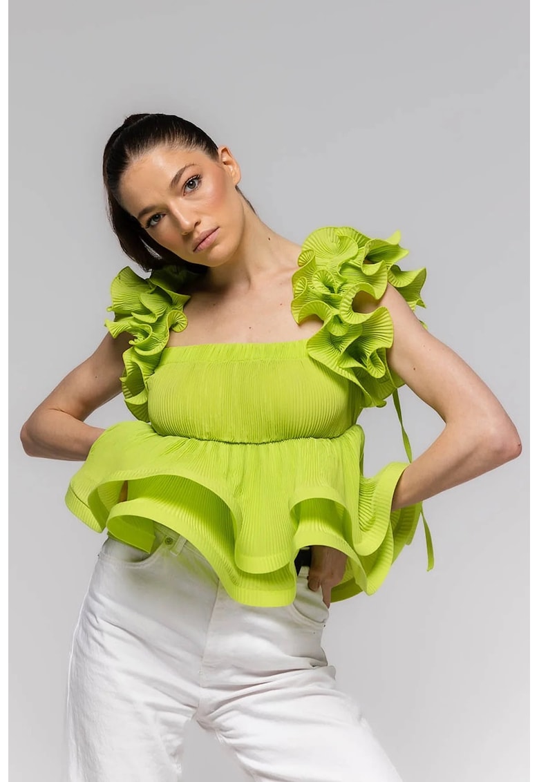 Oferte la Top cu volane si decolteu patrat Belle - Verde -